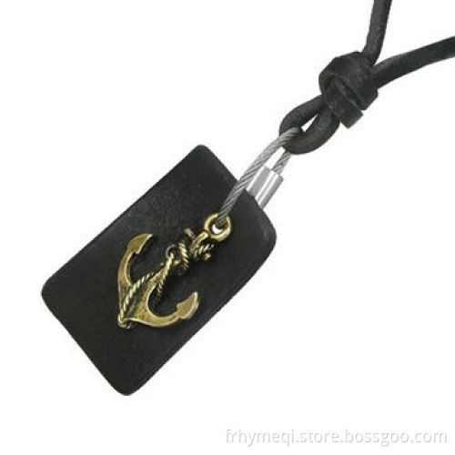 Anchor Necklace Pendant with Leather Rope, Sized 10 to 12-inch